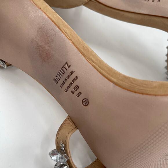 SCHUTZ Linsey Heels Size 9.5 Nubuck Leather Light Nude Rhinestone Square Toe - Picture 16 of 16